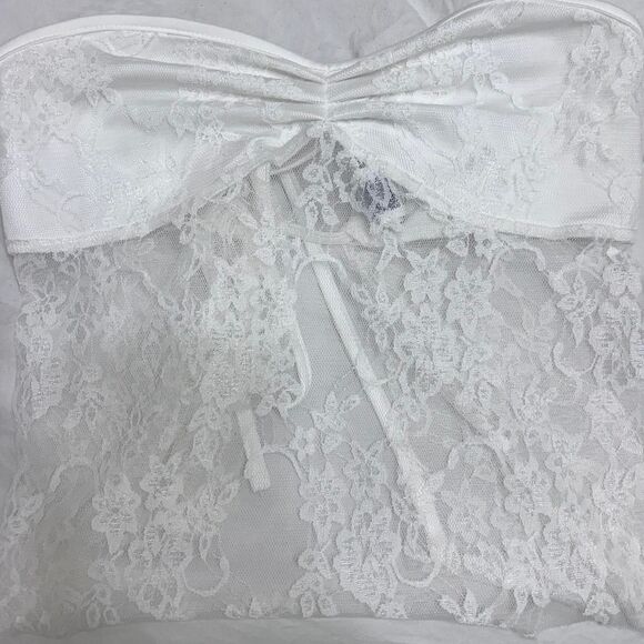 SHEIN Medium Lace Strapless Tie Back Blouse Going Out Women's White Corset - Picture 1 of 3